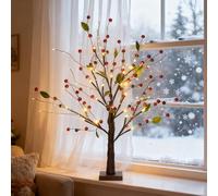 Berries Led Lighted Tabletop Tree, Twinkling Tree With Berries, Plastic Fruit Bonsai Trees Light Decorative Night Light For Christmas Holiday Party Wedding (RED)