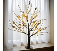 Berries Led Lighted Tabletop Tree, Twinkling Tree With Berries, Plastic Fruit Bonsai Trees Light Decorative Night Light For Christmas Holiday Party Wedding (Golden)