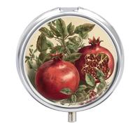 Berries of Pomegranate Pill Box Round Portable Small Pill Case Waterproof Travel Pill Box Organizer for Pocket Purse and Daily Convenience