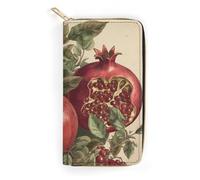Berries of Pomegranate Slim Thin Credit Card Wallet, PU Leather Bifold Cash Wallet, Zipper Coin Pocket Id Window Wallet Storage Bag Wallet Coin Purse Pouch Change Holder Small with Zipper for Men And