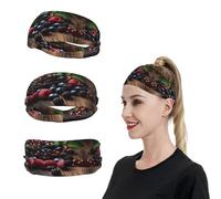 Berries on Wooden Board Sports Headband for Men Women Wide Elastic Hair Bands Moisture Wicking Workout Sweatband Fashion Non Slip Head Bands Running Bandana for Yoga Fitness