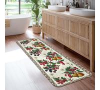 Berries Runner Rug, Botanical Vintage Pears Leaves Summer Green Low Pile Sponge Indoor Rectangle Carpet Non Shedding for Kitchen Bedside Entryway Hallway Decor 2x6 Ft