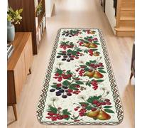 Berries Runner Rug, Botanical Vintage Pears Leaves Summer Green Non-Slip Aesthetic Rectangle Home Floor Carpet for Kitchen Entryway Laundry Room Bedside Decor 2x5 Ft