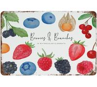 Berries Spring Summer Strawberry Raspberry Blackberry Vintage Metal tin Sign Art Plaque Wall Decor Look Funny Gifts for Home Kitchen Garage Bathroom Farm Garden Bar Cafe Metal Posters 8x12 Inch