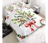 Berries Super King Duvet Mistletoe Super King Quilt 7.5 Tog Lightweight Soft Comforter Set, All Seasons Reversible Coverless Microfiber Duvet with 2 Pillowcases Machine Washable T738