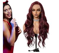 Berriphonia Burgundy Wig Human Hair,25-Inch Red Colored Bouncy Long Wigs | Wine Glueless Hair, Realistic Look, Transparent Lace For Women, 13x6 Curly Front For Outing Date, Girls