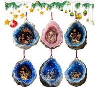 Berriphonia Christmas Nativity Scene Ornaments - 6 Pieces Nativity Tree Set Jesus Pendant, 2D Acrylic Decoration for Table Church Home Living Room Balcony Entrance Area Family Party Holiday
