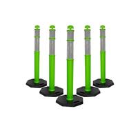 Berry 110CM Delineator Post with T-Top | 44" Traffic Safety Bollard with Rubber Base | Reflective Green Traffic Post for Roadside, Parking Lot, Driveway, Construction Sites - 5 Posts