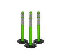 Berry 110CM Delineator Post with T-Top | 44" Traffic Safety Bollard with Rubber Base | Reflective Green Traffic Post for Roadside, Parking Lot, Driveway, Construction Sites - 3 Posts