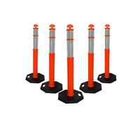 Berry 110CM Delineator Post with T-Top | 44" Traffic Safety Bollard with Rubber Base | Reflective Traffic Post for Roadside, Parking Lot, Driveway, Construction Sites (Orange, Sef of 5)