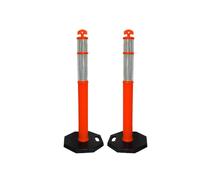 Berry 110CM Delineator Post with T-Top | 44" Traffic Safety Bollard with Rubber Base | Reflective Traffic Post for Roadside, Parking Lot, Driveway, Construction Sites (Orange, Sef of 2)