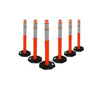 Berry 110CM Delineator Post with T-Top | 44" Traffic Safety Bollard with Rubber Base | Reflective Traffic Post for Roadside, Parking Lot, Driveway, Construction Sites (Orange, Sef of 6)