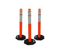 Berry 110CM Delineator Post with T-Top | 44" Traffic Safety Bollard with Rubber Base | Reflective Traffic Post for Roadside, Parking Lot, Driveway, Construction Sites (Orange, Sef of 3)