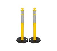 Berry 110CM Delineator Post with T-Top | 44" Traffic Safety Bollard with Rubber Base | Reflective Yellow Traffic Post for Roadside, Parking Lot, Driveway, Construction Sites - 2 Posts