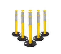 Berry 110CM Delineator Post with T-Top | 44" Traffic Safety Bollard with Rubber Base | Reflective Yellow Traffic Post for Roadside, Parking Lot, Driveway, Construction Sites - 5 Posts