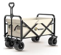 Berry 150KG Capacity Heavy Duty Foldable Utility Wagon - Beige Collapsible Cart with Adjustable Handle, All-Terrain Wheels, & Sturdy Frame for Camping, Beach, Shopping
