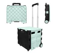 Berry 40 KG Foldable Shopping Trolley - Mint Green & Black, Plastic Trolley Cart with 4 Wheels and Lid, Portable Cart with Telescopic Handle, Multipurpose Utility Cart for Shopping, Teacher, Laundry
