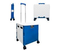 Berry 40 KG Shopping Trolley on Wheels with 50L Capacity - Plastic Folding Trolley Cart with 4 Wheels and Lid - Pull Along Trolley, Ideal for Camping, Picnics, Households, Office - Blue & White