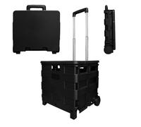 Berry 40KG Foldable Shopping Trolley, Plastic Trolley Cart with 2 Wheels and Lid, Portable Cart with Telescopic Handle, Multipurpose Utility Cart for Shopping, Teacher - Black