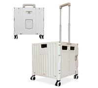 Berry 40KG Shopping Trolley on Wheels | 65L Foldable Utility Cart with Lid, Cup Holder | 4 Wheel Compact Plastic Trolley with Telescopic Handle for Shopping, Office, Camping & Picnic Use (Grey)