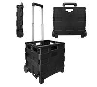 Berry 40L Foldable Shopping Trolley - Black, Plastic Trolley Cart with 2 Wheels, Portable Cart with Telescopic Handle, Multipurpose Utility Cart for Shopping, Teacher, Laundry, and More