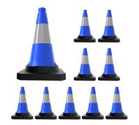 Berry 50CM Traffic Cone - Blue | High Visibility Safety Cone with Black Base | Wind Resistant Reflective Traffic Cone | 20Inch PE Portable Road Cone for Street, Driveway & Parking Safety - 10 Cones