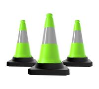 Berry 50CM Traffic Cone - Green | High Visibility Safety Cone with Black Base | Wind Resistant Reflective Traffic Cone | 20Inch PE Portable Road Cone for Street, Driveway & Parking Safety - 3 Cones