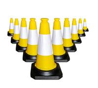 Berry 50CM Traffic Cone - Yellow | High Visibility Safety Cone with Black Base | Wind Resistant Reflective Traffic Cone | 20Inch PE Portable Road Cone for Street, Driveway & Parking Safety - 10 Cones