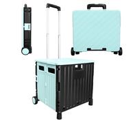 Berry 50L Foldable Shopping Trolley - Mint Green & Black, 40KG Plastic Trolley Cart with 2 Wheels and Lid, Cart with Telescopic Handle, Large Multipurpose Utility Cart for Shopping, Teacher, Laundry