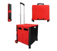 Berry 50L Foldable Shopping Trolley - Red & Black, 40KG Plastic Trolley Cart with 2 Wheels and Lid, Portable Cart with Telescopic Handle, Large Multipurpose Utility Cart for Shopping, Teacher