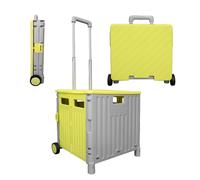 Berry 50L Foldable Shopping Trolley - Yellow & Grey, 40KG Plastic Trolley Cart with 2 Wheels and Lid, Portable Cart with Telescopic Handle, Large Multipurpose Utility Cart for Shopping, Teacher