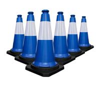 Berry 750MM Traffic Safety Cone | High Visibility Blue Road Cone with Reflective Collar | PPC Parking Cone with Black Base | Portable Traffic Delineator for Roads, Parking & Events - Set of 6