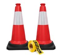 Berry 75CM Traffic Cones with 2” x 50 meter Caution Tape | High Visibility Safety Cone with Reflective and PVC Black Base, 30 Inch PE Portable Road Cones for Street (Set of 2)