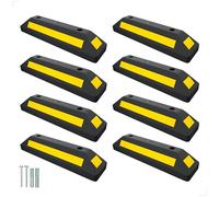 Berry 8 Pcs Wheel Stopper 57CM Black with Screw and Anchor | Rubber Parking Wheel Stops for Car Parking Areas | Heavy Duty Parking Blocks Black with Yellow Strips (8 Pc Set)