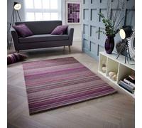 (BERRY, 80 x 150 cm) Modern Multi Coloured 100% Wool Rugs Stripe Line Design Small Extra Large Hall Runner Rug Eco Friendly Handmade Mat