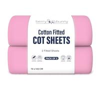 Berry and Bunny 100% Cotton Jersey Cot Bed Sheets Pack of 2, Soft Breathable Elasticated Baby Cot Fitted Sheets 140 x 70cm, Deep Fitted Sheet, Toddler Bedding All Seasons