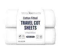 Berry and Bunny 100% Cotton Jersey Travel Cot Sheets Pack of 2, Soft Breathable Baby Fitted Sheets 65 x 95 cm, Elasticated Deep Fitted Sheet, Baby Bedding All Seasons