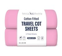 Berry and Bunny 100% Cotton Jersey Travel Cot Sheets Pack of 2, Soft Breathable Baby Fitted Sheets 65 x 95 cm, Elasticated Deep Fitted Sheet, Baby Bedding All Seasons
