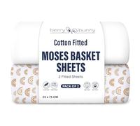 Berry and Bunny 100% Cotton Moses Basket Sheets Pack of 2, Soft Breathable Elasticated Baby Fitted Sheets, 35 x 75 cm, Deep Fit Mattress protector, Baby Bedding All Seasons