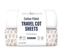 Berry and Bunny 100% Cotton Travel Cot Sheets Pack of 2, Soft Breathable Baby Fitted Sheets 65 x 95 cm, Elasticated Mattress Protector Cover, Deep Fit Baby Bedding All Seasons