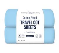 Berry and Bunny 100% Cotton Travel Cot Sheets Pack of 2, Soft Breathable Baby Fitted Sheets 65 x 95 cm, Elasticated Mattress Protector Cover, Deep Fit Baby Bedding All Seasons
