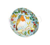 Berry&Bird Metal Round Serving Tray (Robin) - Tinned Steel Green Serving Tray with Handles, 14.97''D Indoor & Outdoor Round Decorative Tray for Storing Snacks, Fruit, Household Bits