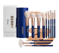 BERRY Premium 12-Piece Professional Makeup Brush Set - Numbered, Vegan, Cruelty-Free, Luxury Microcrystalline Bristles, Perfect for Foundation, Powder, Blending, and Contouring with Travel Case (Blue)