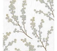 Berry Branches by Karen Fjord Kjaersgaard White Silver Caspari Lunch Napkins 20 in Pack 3 ply 33 cm Square