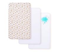 Berry & Bunny 3 Pack Next to Me Crib Sheets 55 x 90 cm - 100% Cotton 2 Fitted Sheets & 1 Waterproof Mattress Protector - Soft Breathable Bedside Crib Sheet Covers for Baby Mattress - White Rainbow