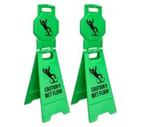 Berry Caution Wet Floor Sign | 100CM Height Slippery Floor Warning Board | Freestanding Foldable Safety Sign for Commercial Use | Double-Sided Plastic Floor Caution Board (Green, Set of 2)