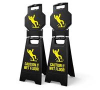 Berry Caution Wet Floor Sign - Black | 100CM Height Slippery Floor Warning Board | Freestanding Foldable Safety Sign for Commercial Use | Double-Sided Plastic Floor Caution Board - Set of 2