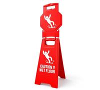 Berry Caution Wet Floor Sign - Red | 100CM Height Slippery Floor Warning Board | Freestanding Foldable Safety Sign for Commercial Use | Double-Sided Plastic Floor Caution Board - Set of 1