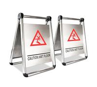 Berry Caution Wet Floor Sign | Stainless Steel Slippery Floor Warning Sign | Foldable Freestanding Safety Sign for Offices, Malls, Restaurants, Hotels, Commercial Use - Set of 2