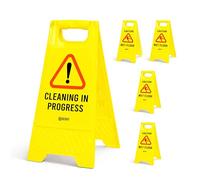 Berry Caution Wet Floor Sign Yellow | Cleaning in Progress Floor Sign Type A Foldable | 2 in 1 Double-Sided Free Standing Slippery Warning Sign for Shops, Hotels, Restaurants & Malls - Set of 5